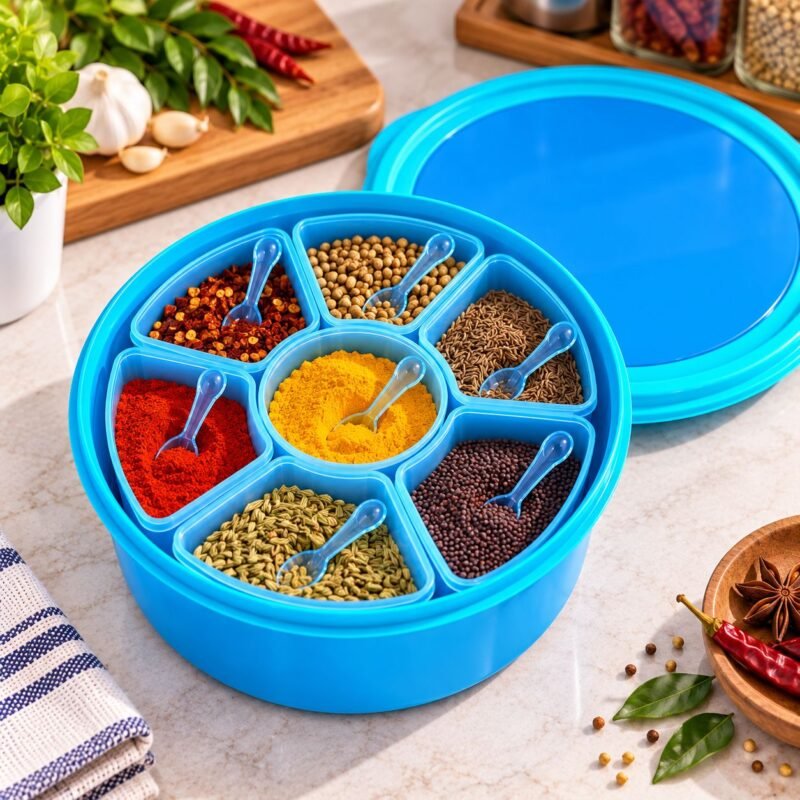 7-Section Masala Box with 6 Removable Containers & Spoons