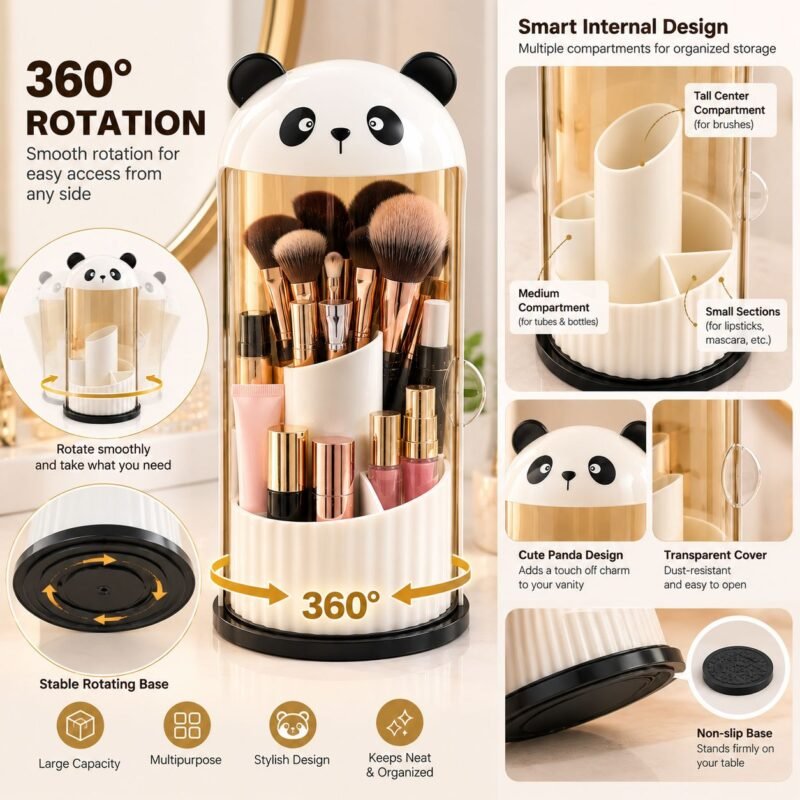 Panda Niuniu_5 Panda 360° Rotating Makeup & Multipurpose Organizer – J25-228