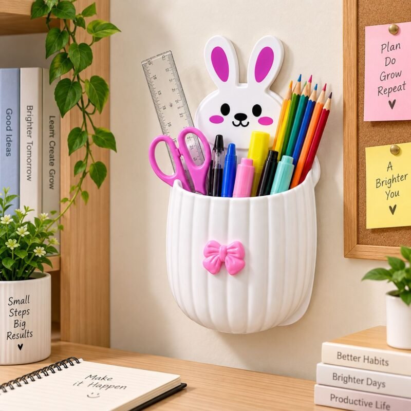 Rabbit Wall Mounted Multipurpose Brush & Stationery Holder – V41