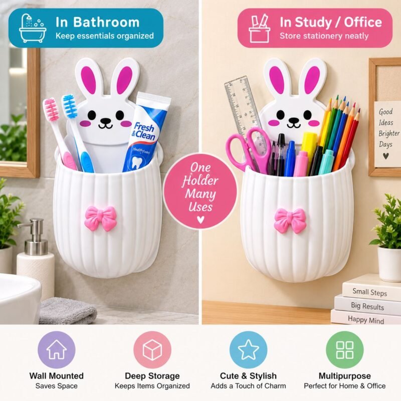 Rabbit Wall Mounted Multipurpose Brush & Stationery Holder – V41