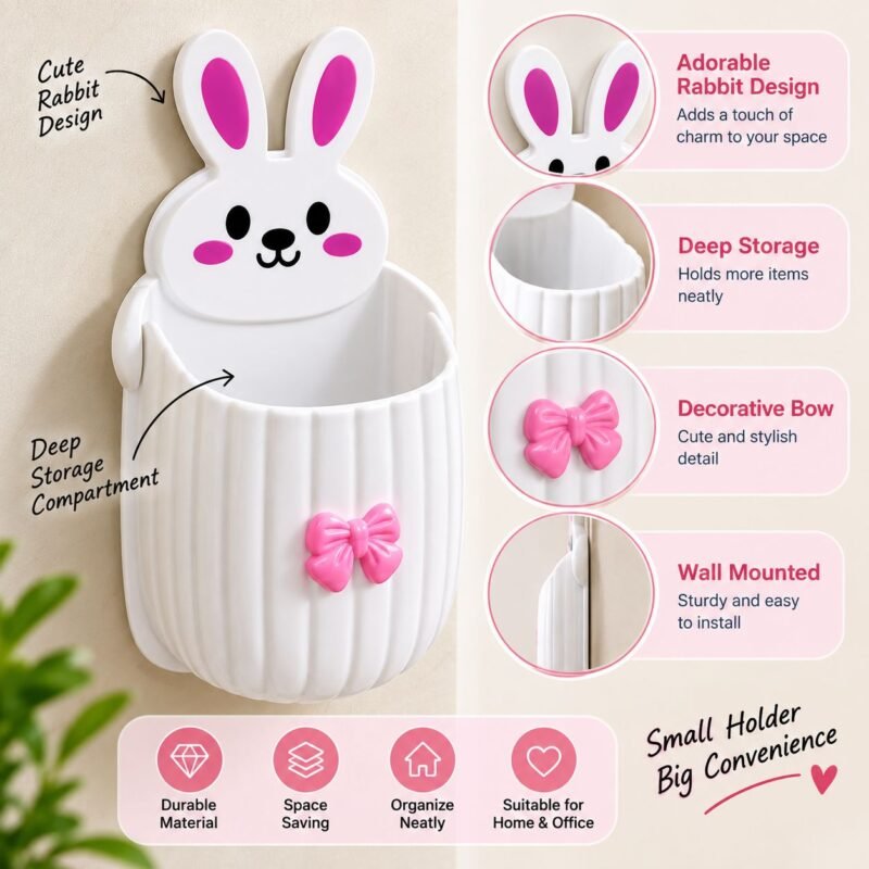 Rabbit Wall Mounted Multipurpose Brush & Stationery Holder – V41