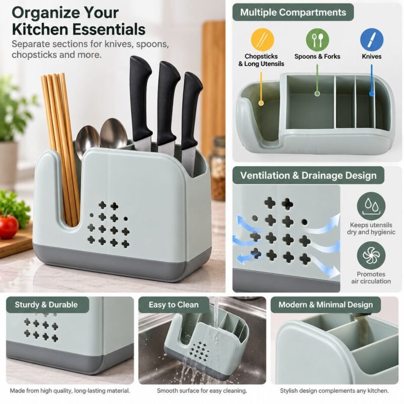 Multipurpose Spoon, Knife & Utensil Holder – J25-167