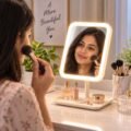 LED Table Face Mirror with Touch Light & Storage Base – V26