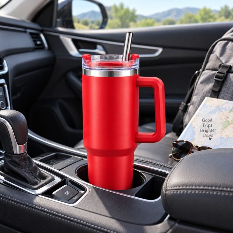 V48 – Vacuum Travel Mug-6 Large Vacuum Travel Mug with Handle & Straw – Approx. 1200 ml – V48