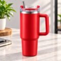 V48 – Vacuum Travel Mug_1 Large Vacuum Travel Mug with Handle & Straw – Approx. 1200 ml – V48