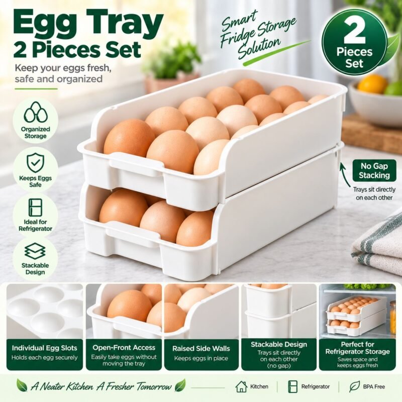 V49 – Egg Tray, 2-Piece Set._5 Stackable Refrigerator Egg Tray – 2 Pieces Set – V49