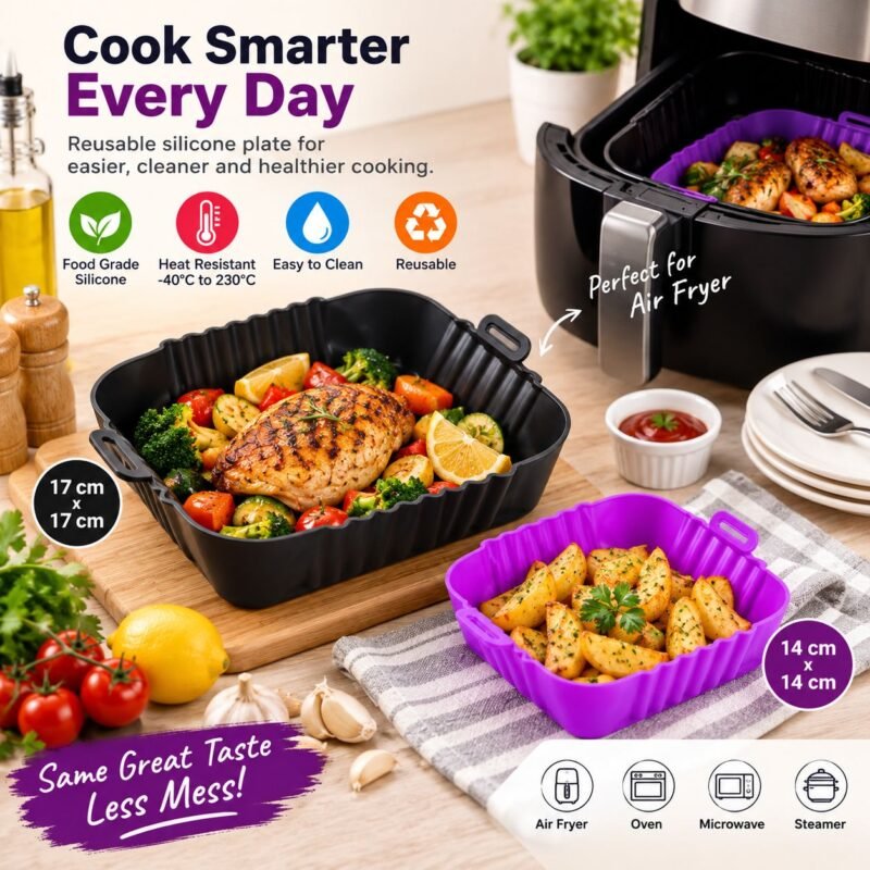 Silicone Square Air Fryer Plate – 14 cm & 17 cm