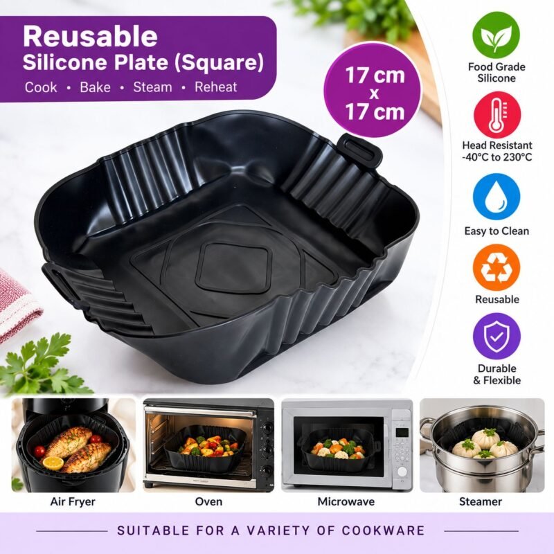 Silicone Square Air Fryer Plate – 14 cm & 17 cm