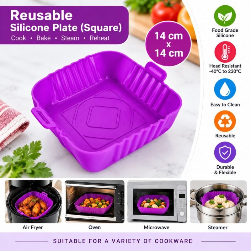 Silicone Square Air Fryer Plate – 14 cm & 17 cm