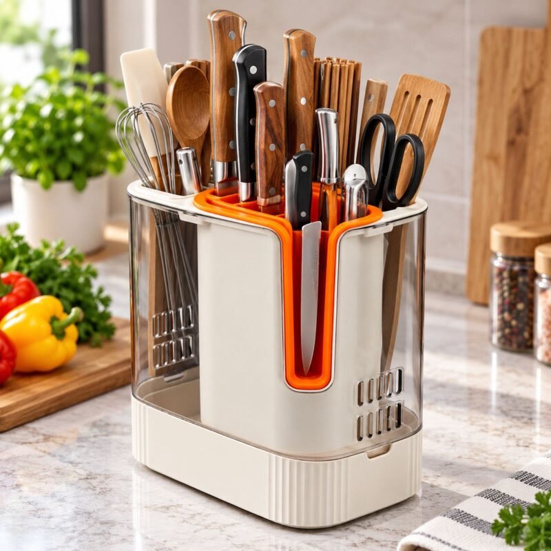 knifestand_PP_classic_1 Multipurpose Knife & Kitchen Utensil Stand with Drain Tray