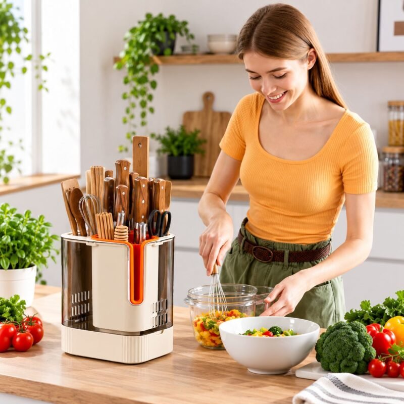 knifestand_PP_classic_13 Multipurpose Knife & Kitchen Utensil Stand with Drain Tray