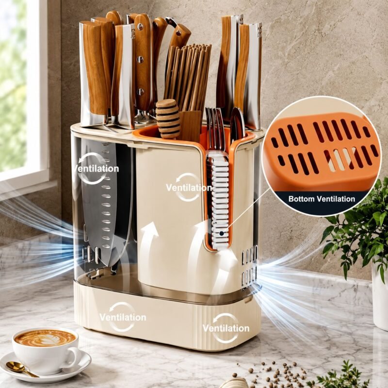 knifestand_PP_classic_14 Multipurpose Knife & Kitchen Utensil Stand with Drain Tray