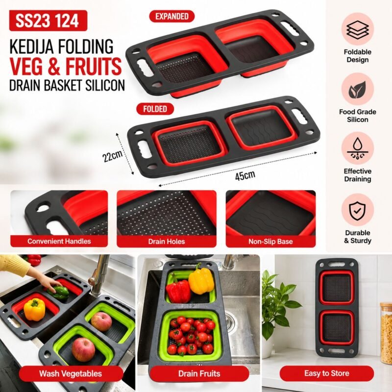 Kedija Folding Veg & Fruits Drain Basket – Silicone | SS23 124